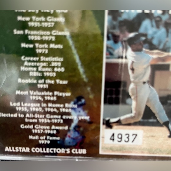 1997 Allstar Collector’s Club Willie Mays Baseball Card - Picture 2 of 4